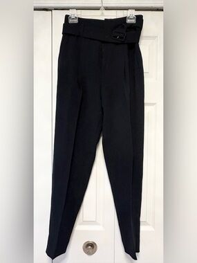 Mango Black High-Rise Tapered Dress Pants with Belted Waist